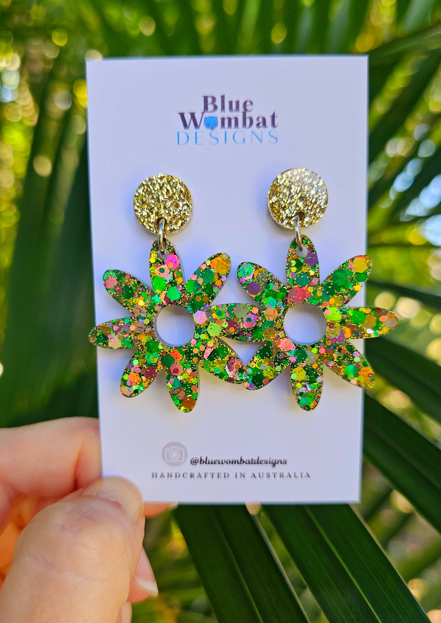 Resin Glitter Flower Dangle Statement Earrings