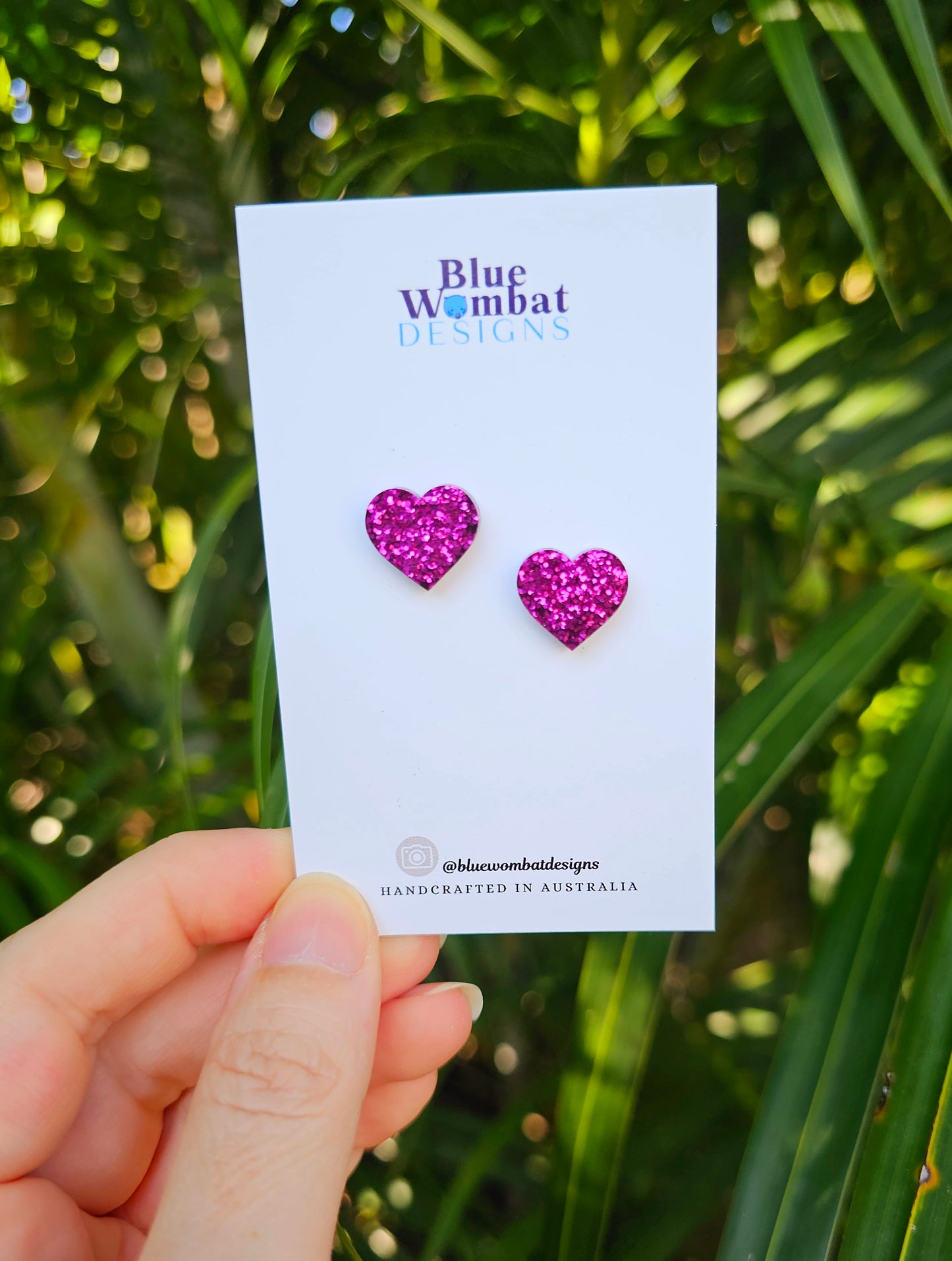 Pink Love Heart Glitter Resin Small Stud Earrings