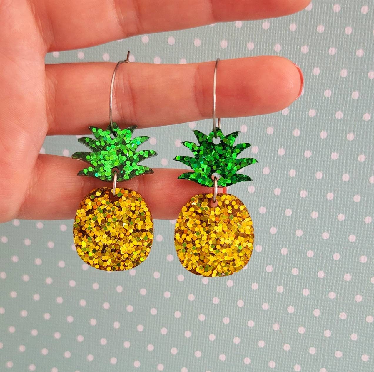 Pineapple Glitter Resin Dangle Hoop Earrings