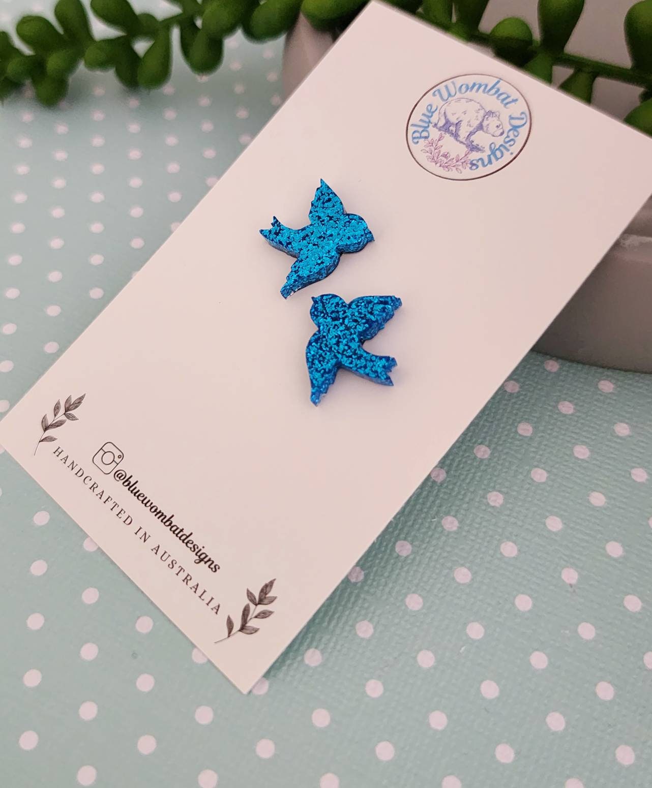 Blue Bird Glitter Resin Stud Earrings