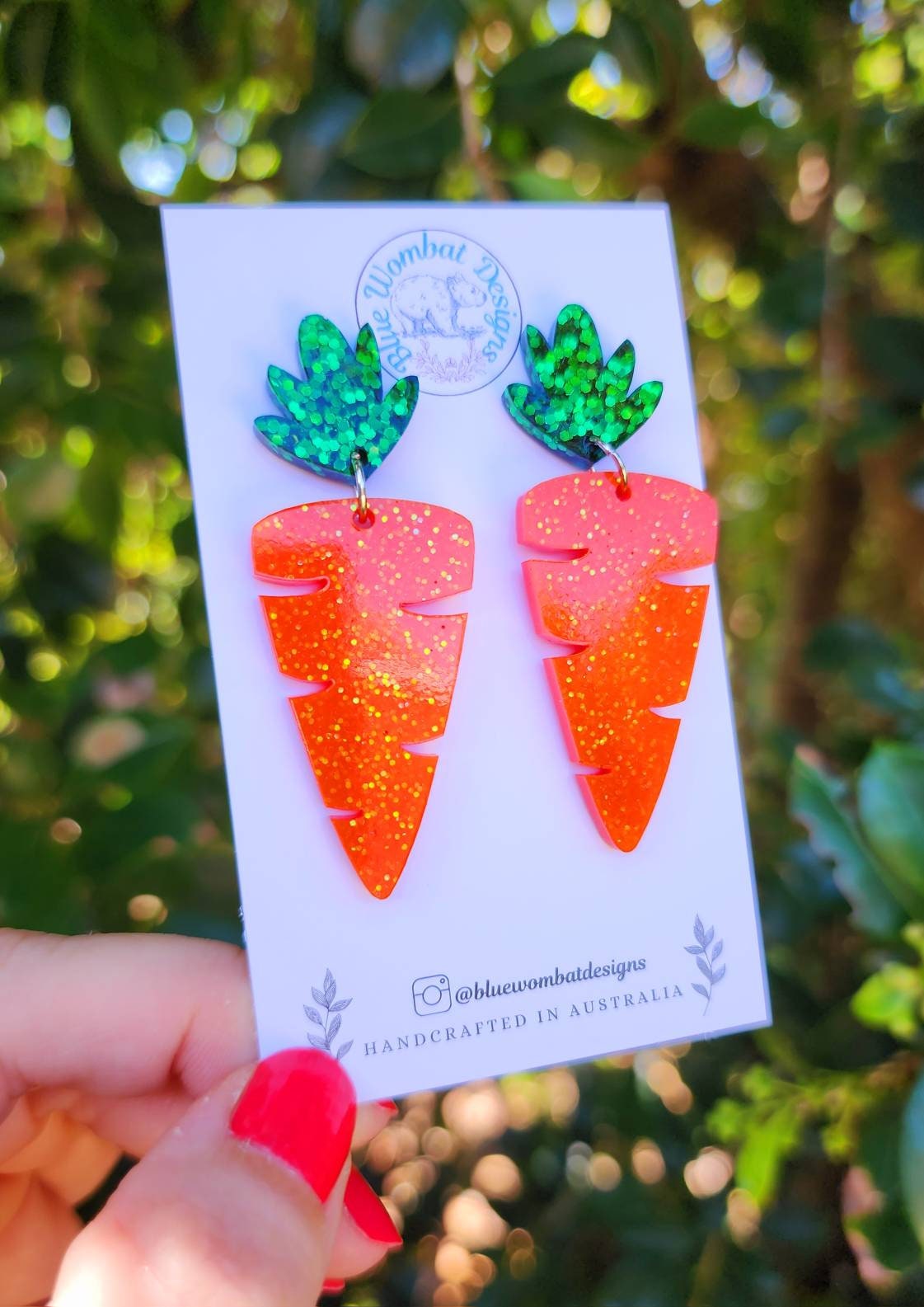 Carrot Glitter Resin Statement Dangle Earrings