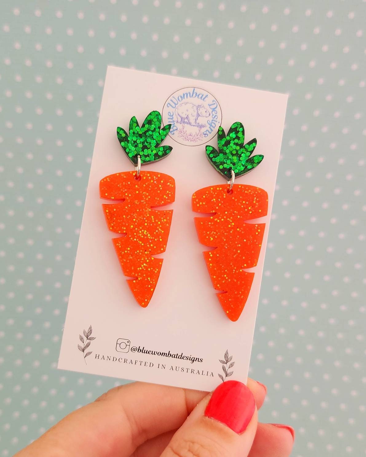 Carrot Glitter Resin Statement Dangle Earrings