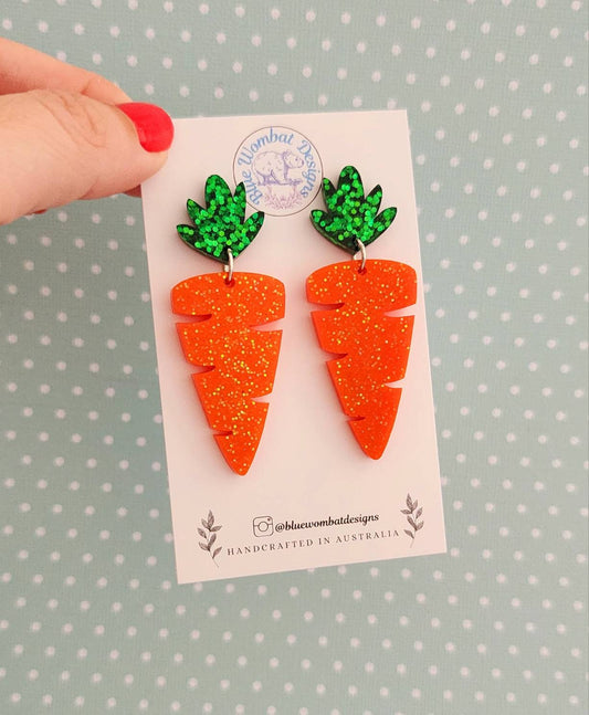 Carrot Glitter Resin Statement Dangle Earrings