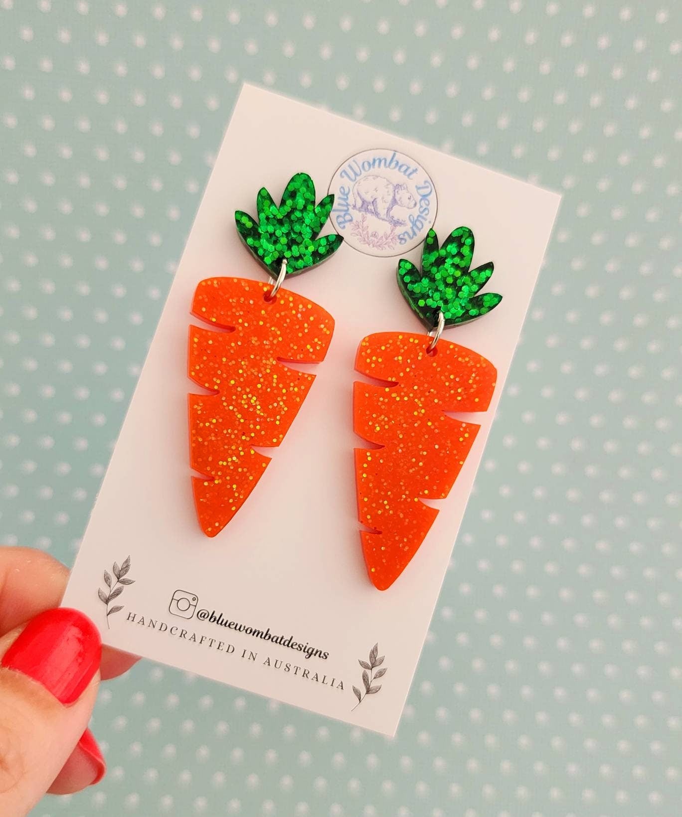 Carrot Glitter Resin Statement Dangle Earrings