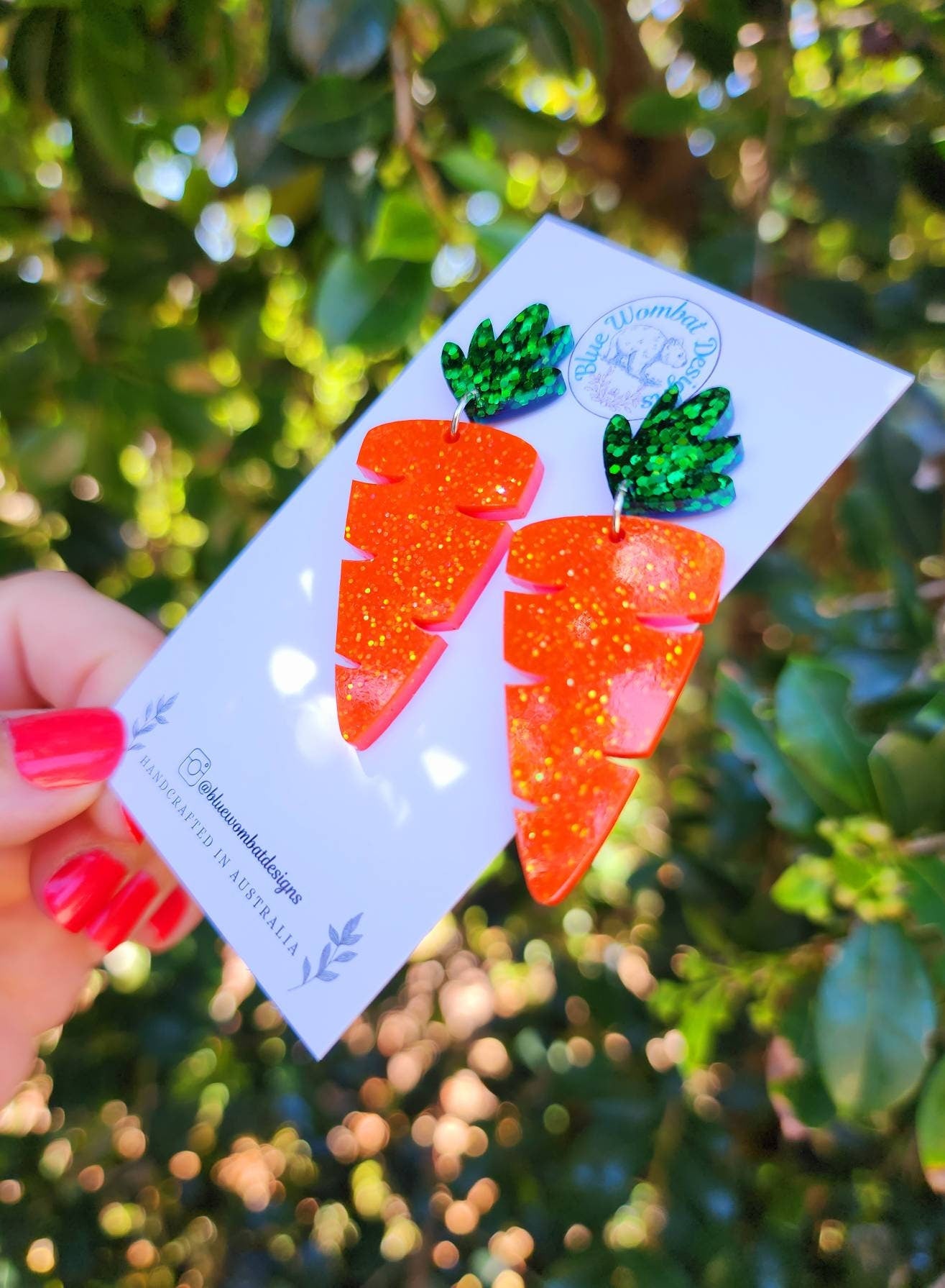 Carrot Glitter Resin Statement Dangle Earrings