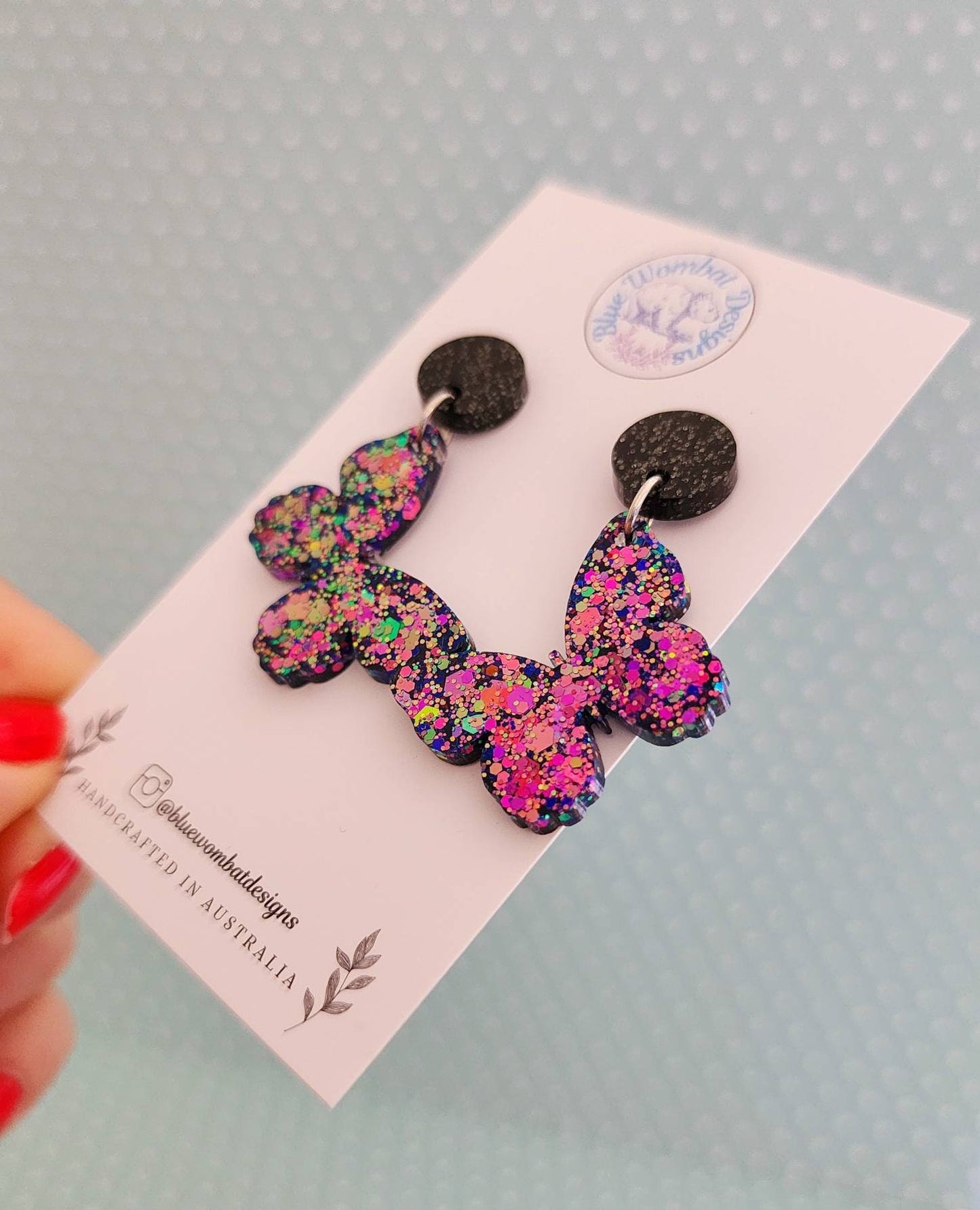 Resin Butterfly Glitter Statement Dangle Earrings
