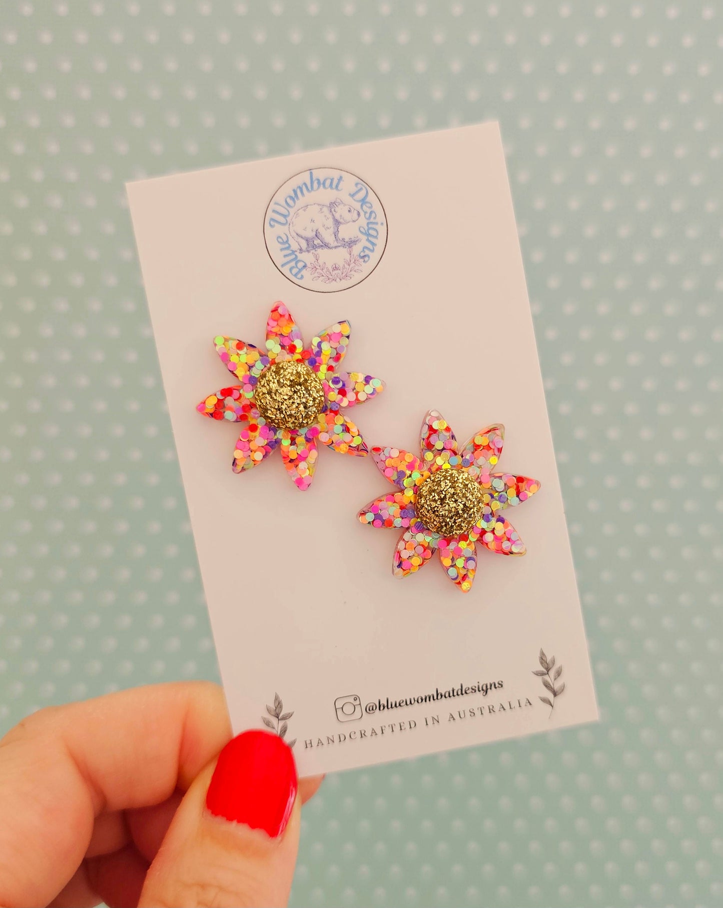 Colourful Glitter Flower Resin Stud Earrings 28mm
