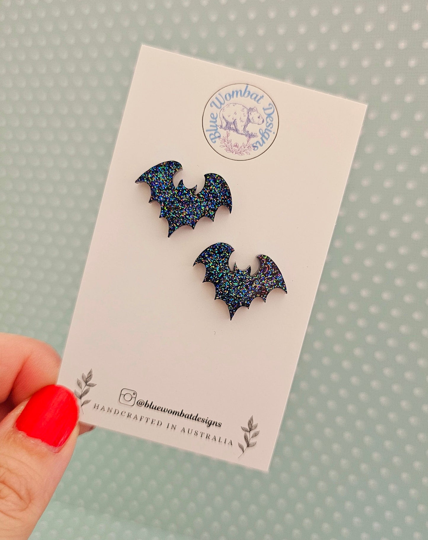 Bat Resin Glitter Stud Earrings mm