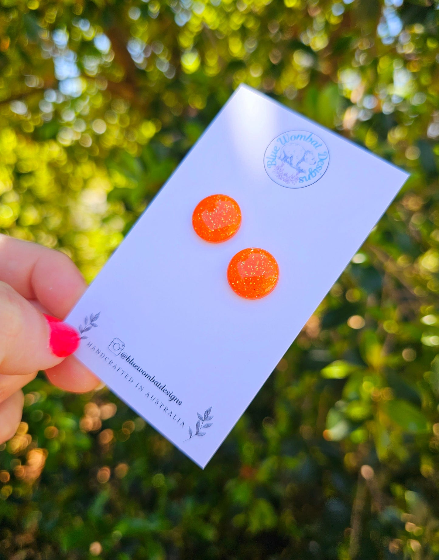 Orange Glitter Resin Domed Studs 14mm