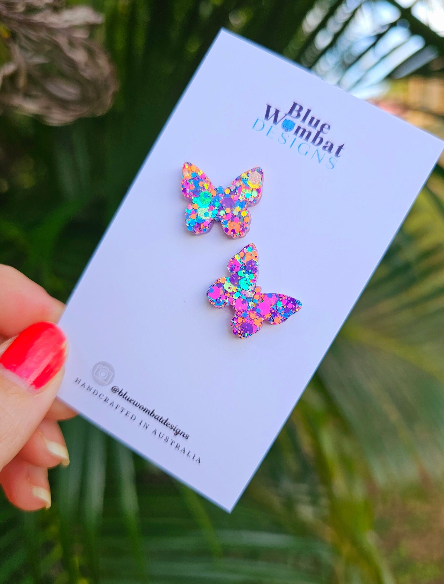 Butterfly Glitter Resin Handmade Earring small studs
