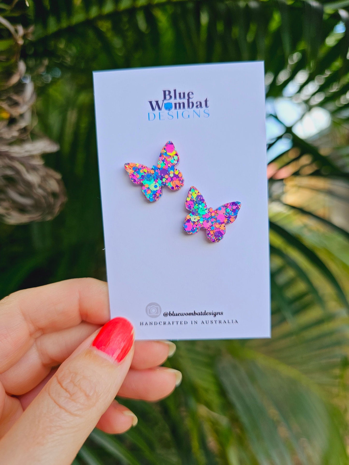 Butterfly Glitter Resin Handmade Earring small studs