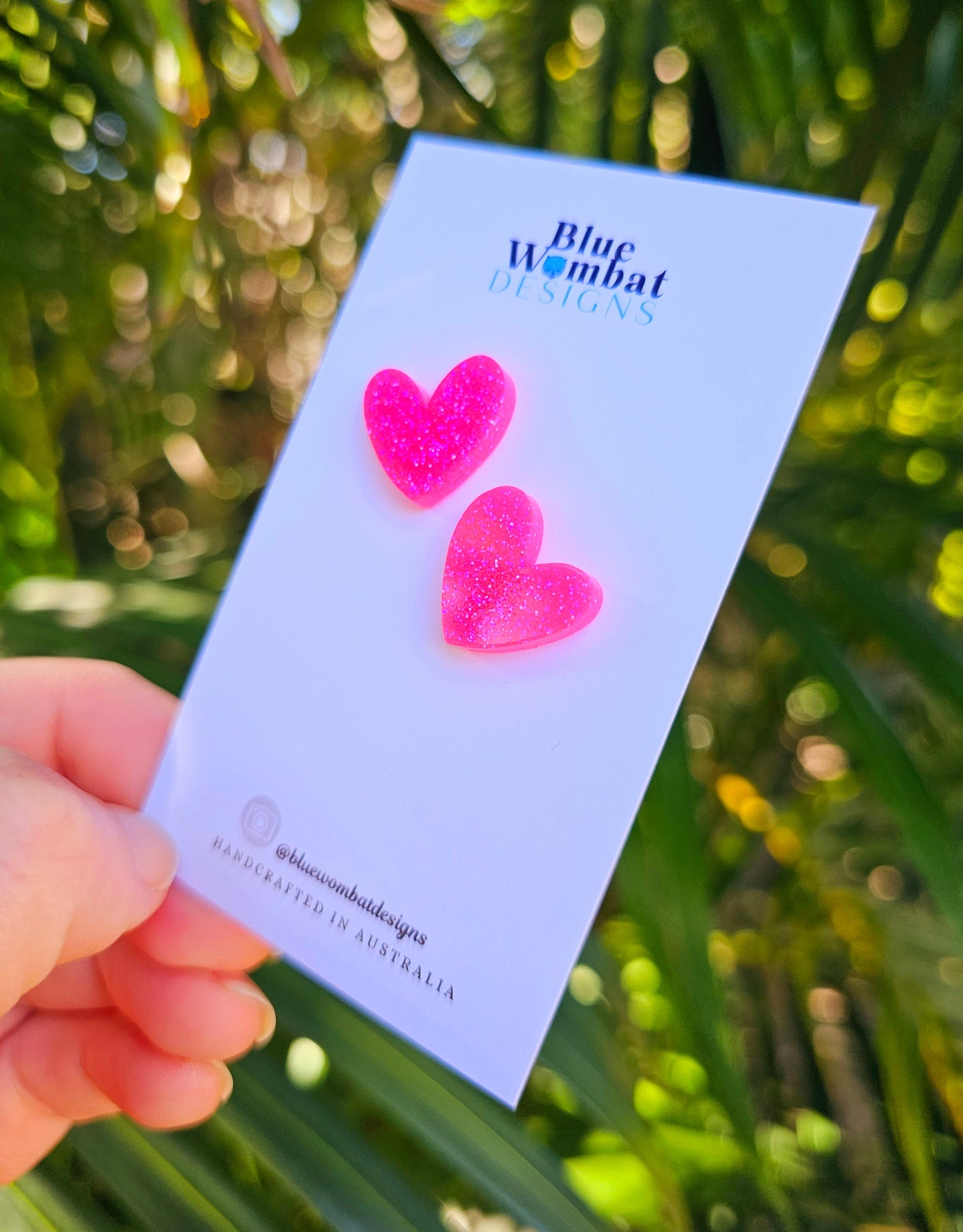 Pink Glitter Resin Love Heart Stud Earrings 16mm