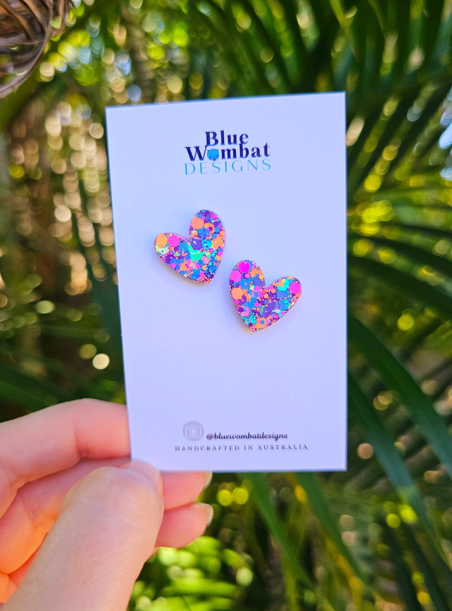 Colourful Love Heart Glitter Stud Earrings 16mm