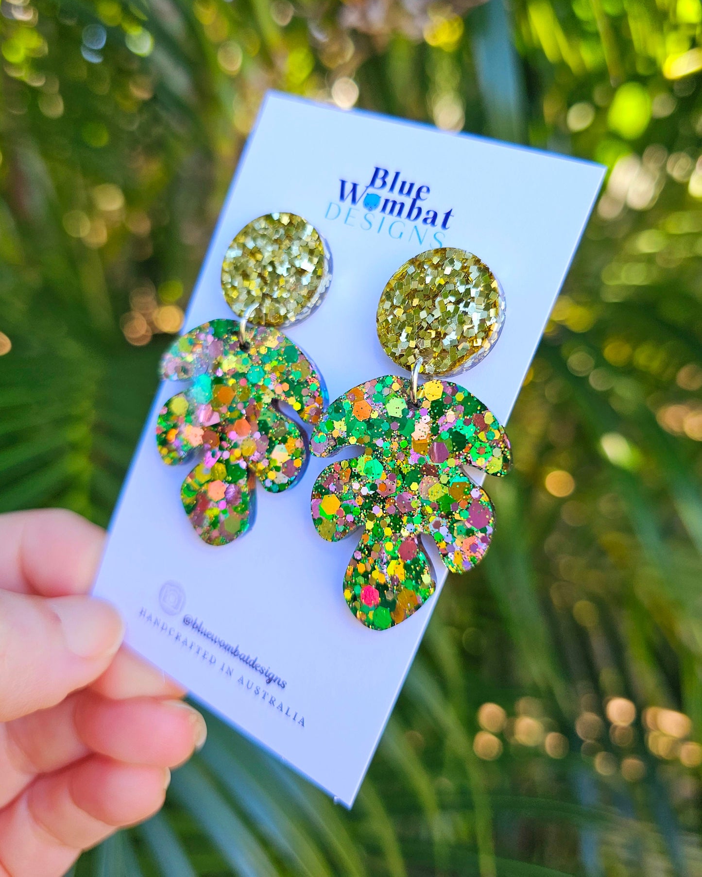 Sparkle Glitter Organic Leaf Dangle Earrings