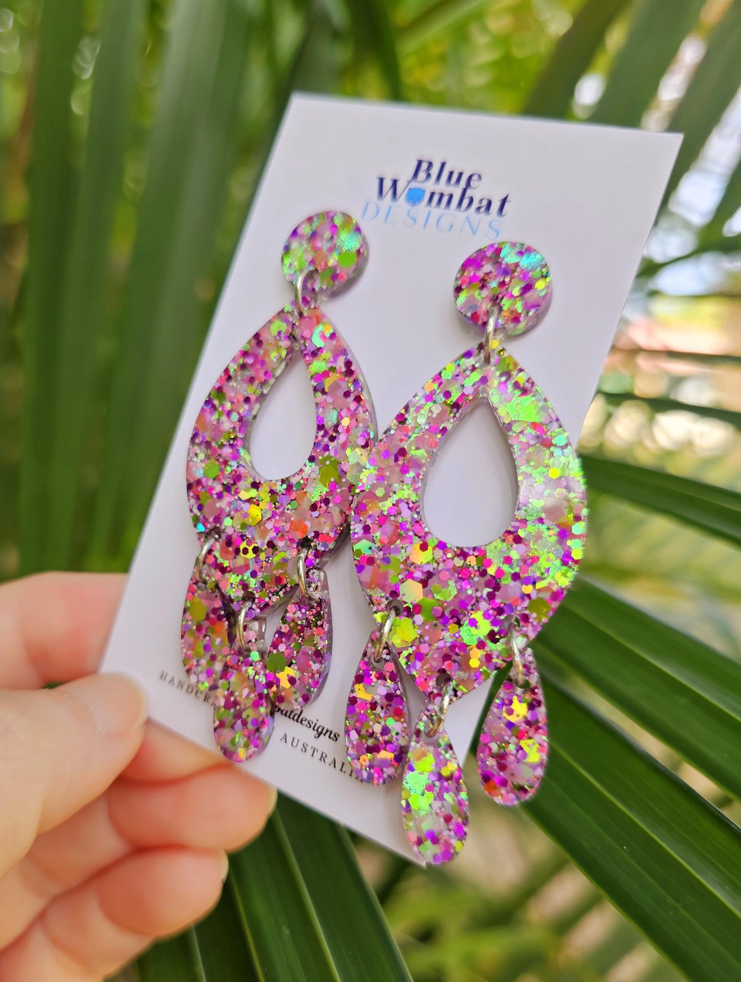 Resin Glitter Sparkle Large Chandelier Dangle Statement Earrings
