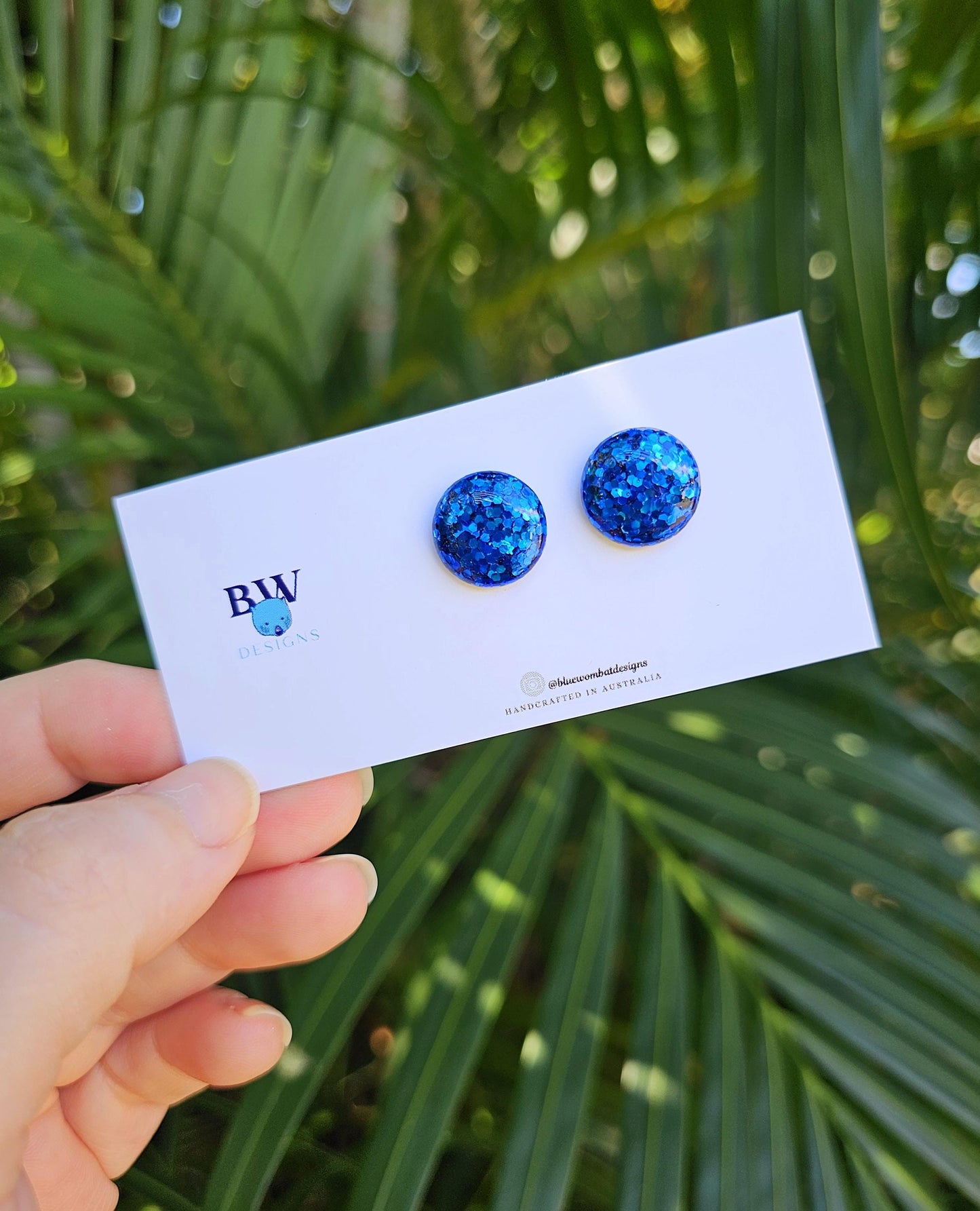 Blue Glitter Resin Domed Studs 14mm