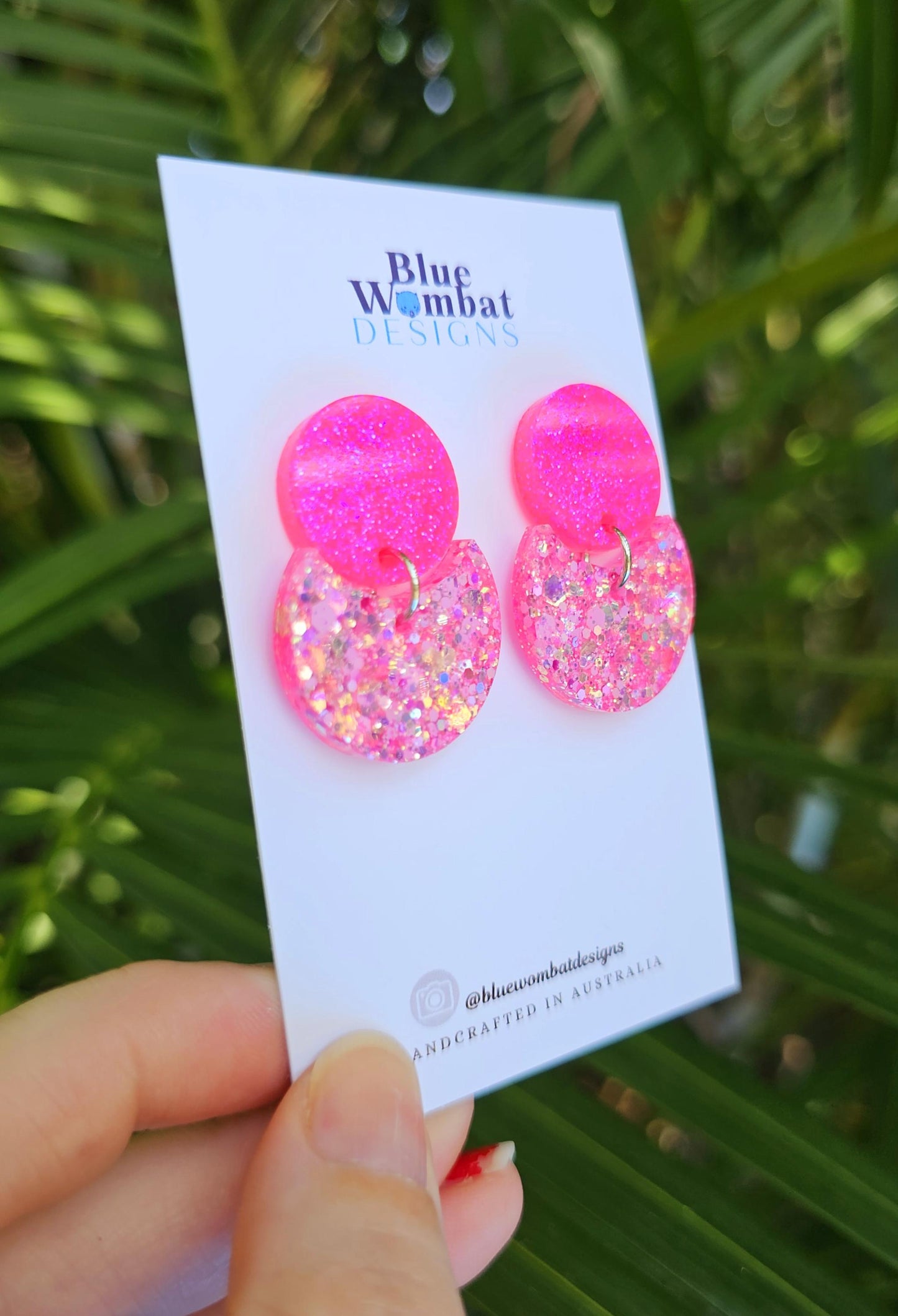 Pink Glitter Sparkle Resin Small Dangle Statement Earrings