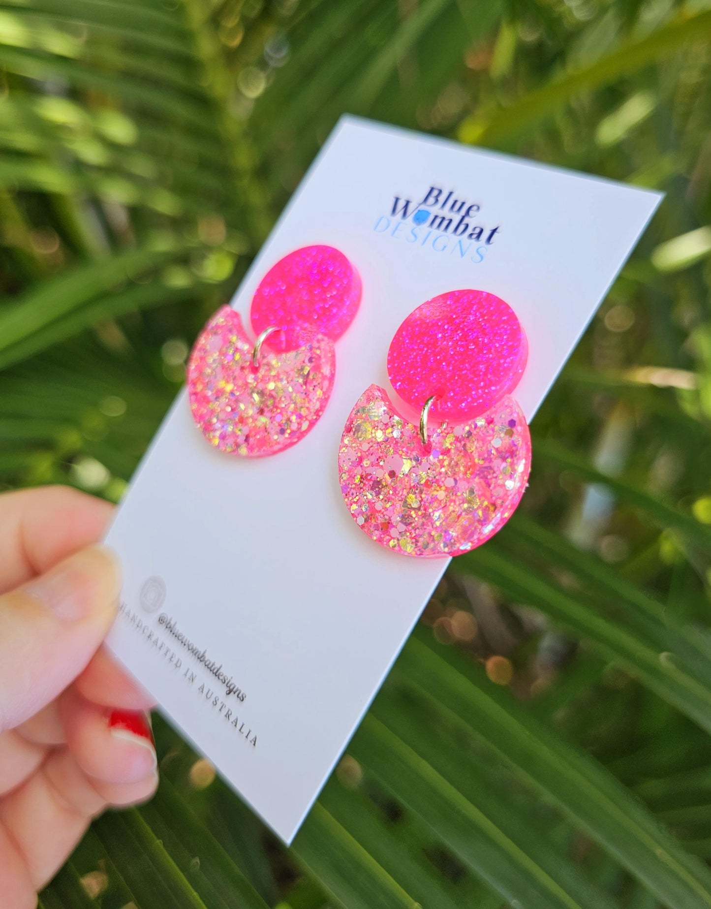 Pink Glitter Sparkle Resin Small Dangle Statement Earrings