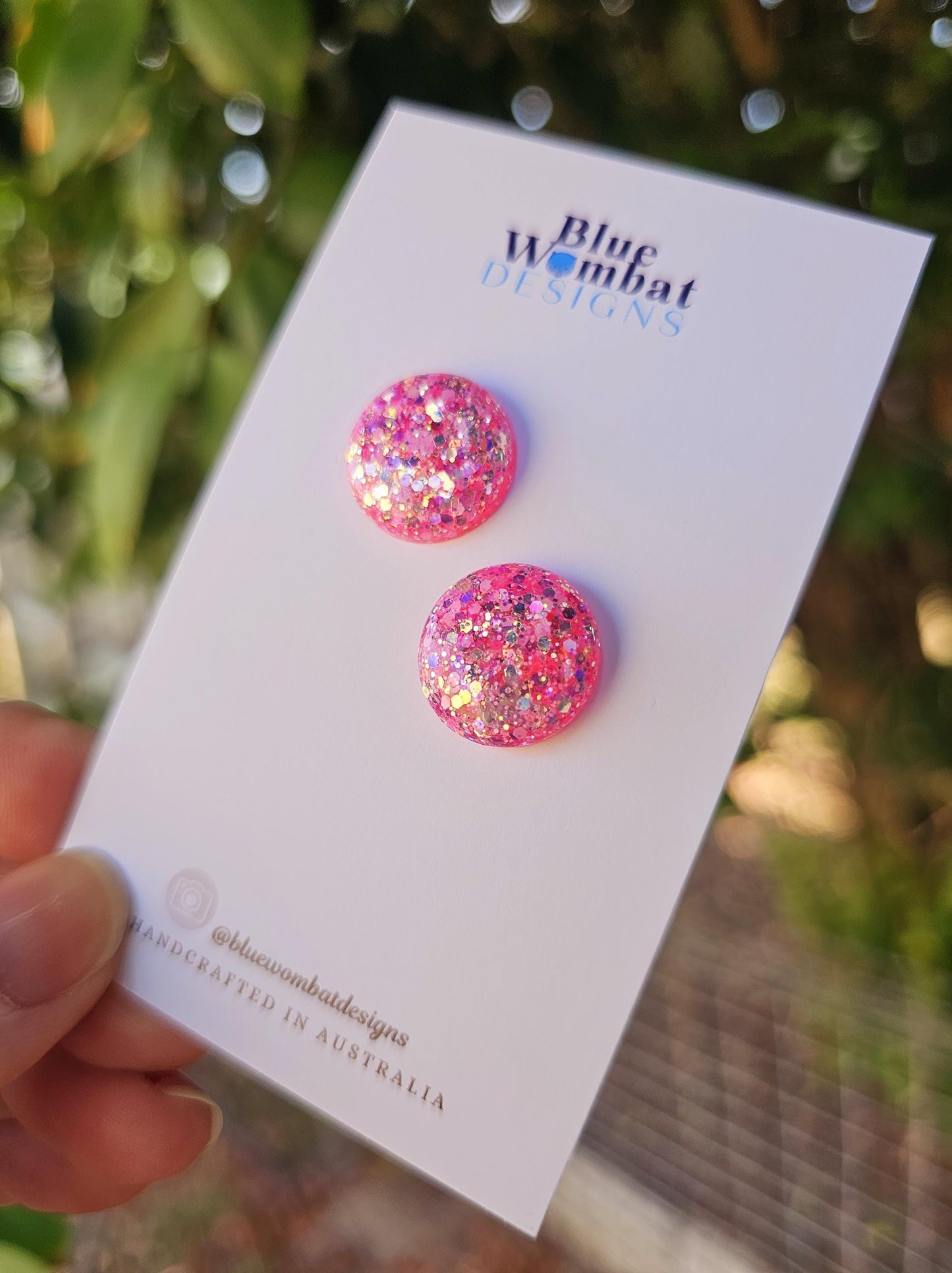 Pink Glitter Sparkle Resin Domed Studs 16mm
