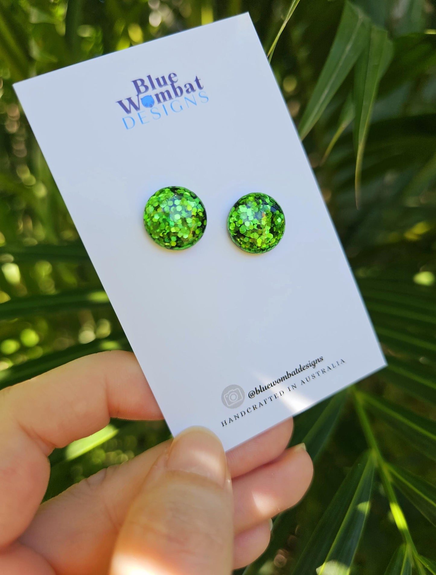 Green Sparkle Glitter Resin Domed Studs 14mm