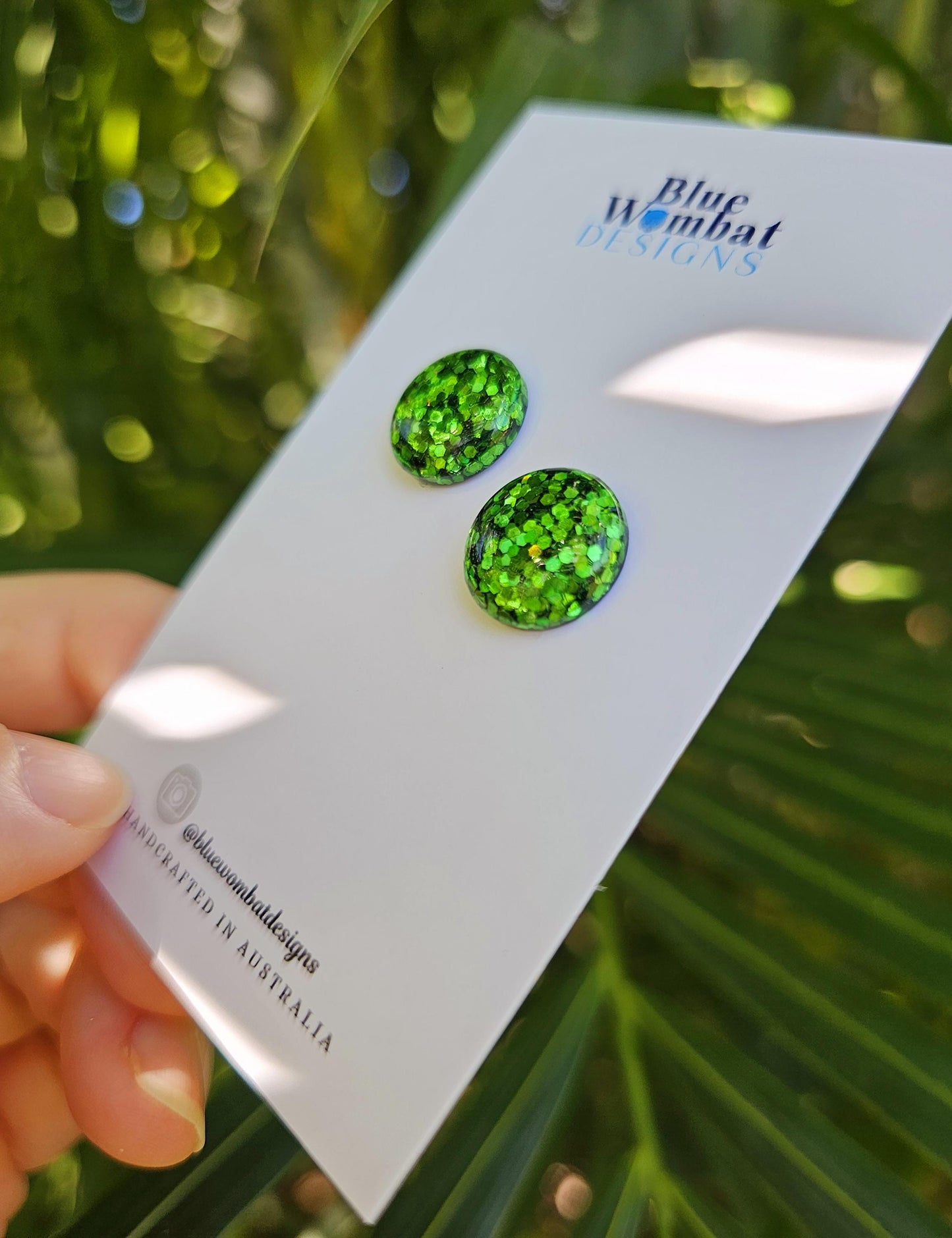Green Sparkle Glitter Resin Domed Studs 14mm