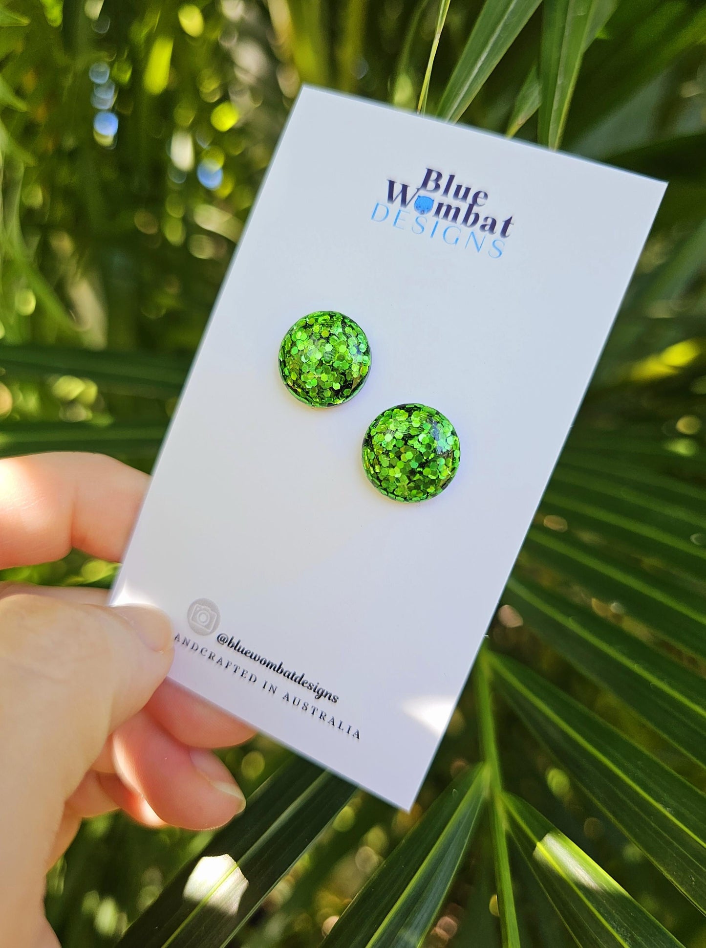 Green Sparkle Glitter Resin Domed Studs 14mm