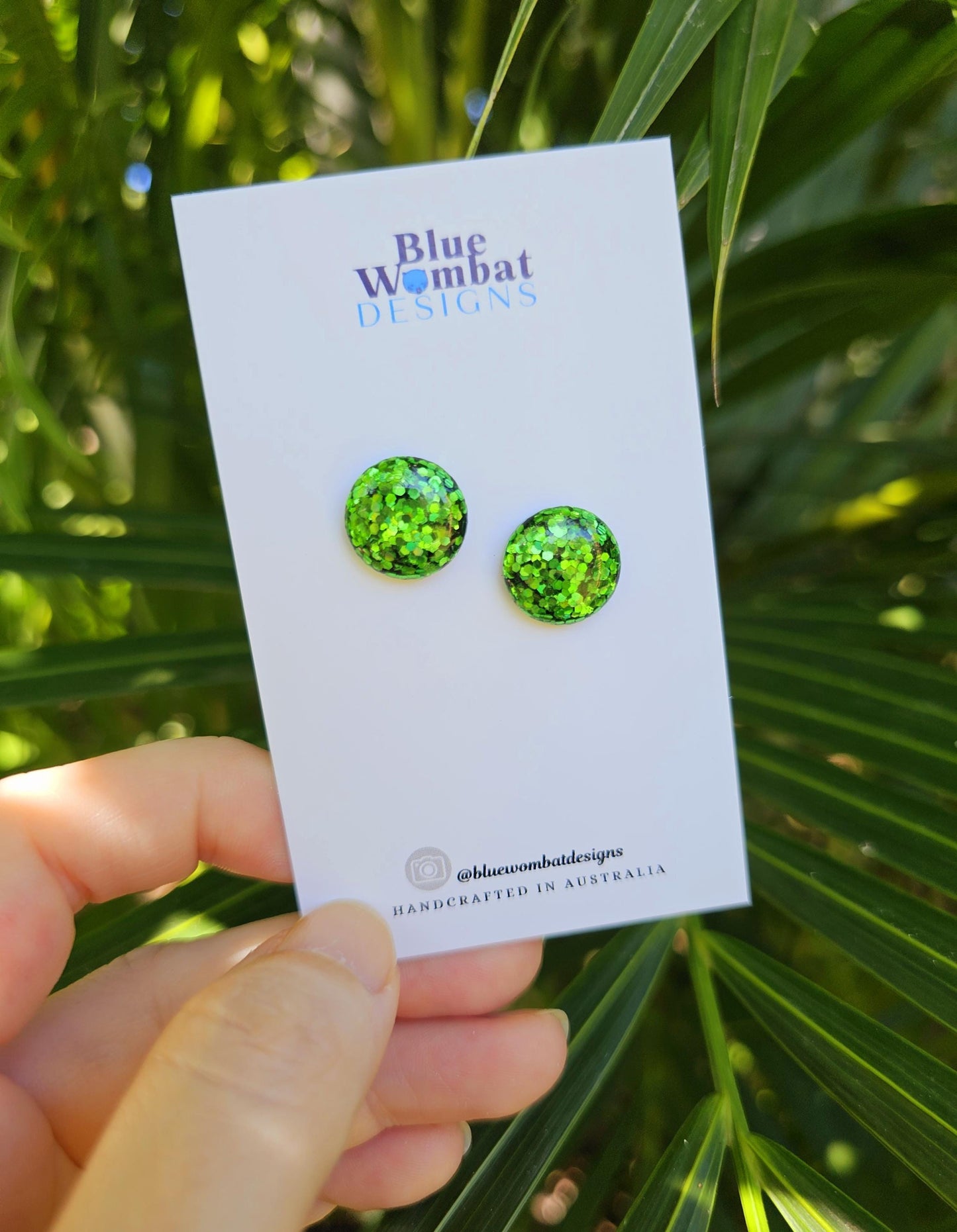 Green Sparkle Glitter Resin Domed Studs 14mm