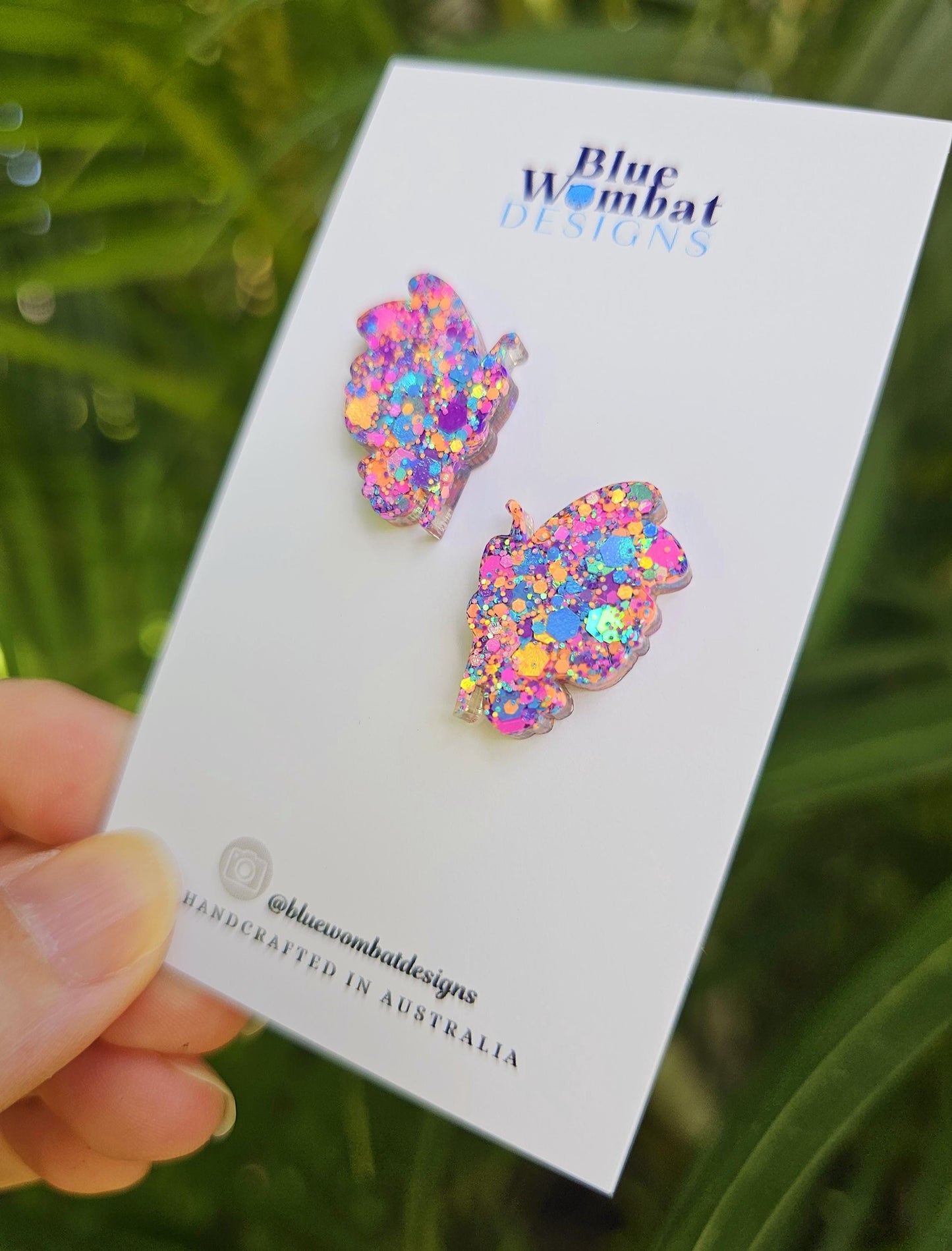 Handmade Butterfly Glitter Resin Stud Earrings
