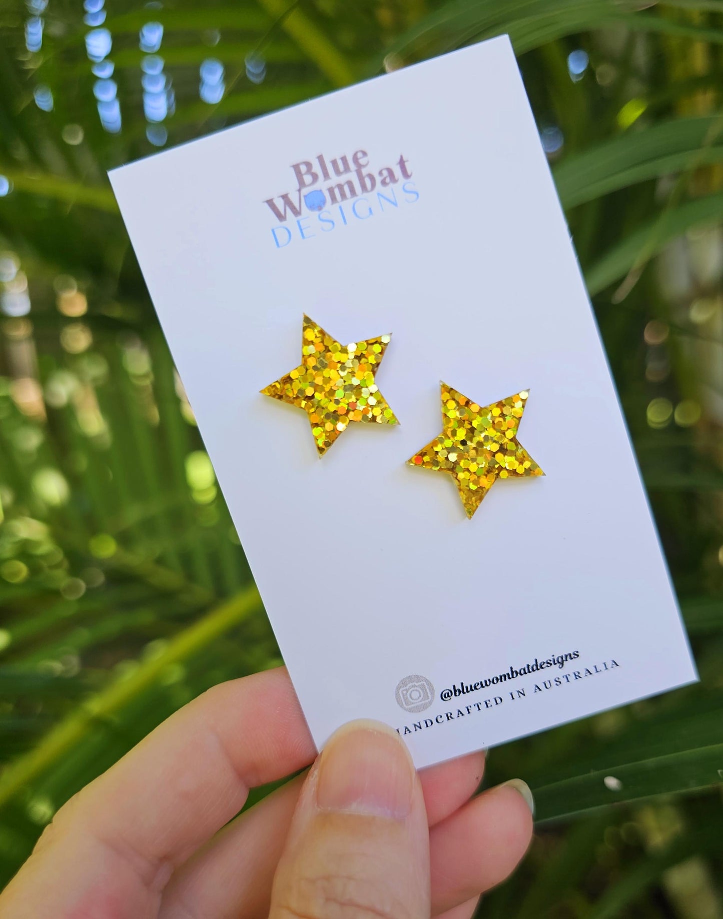 Star Gold Glitter Resin Studs 20mm