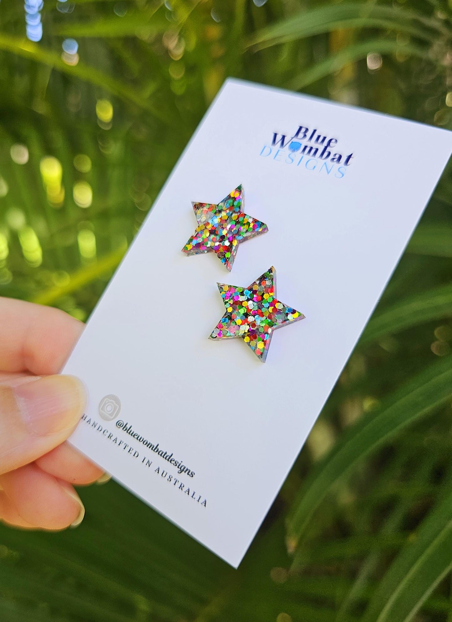 Star Rainbow Glitter Resin Studs 20mm