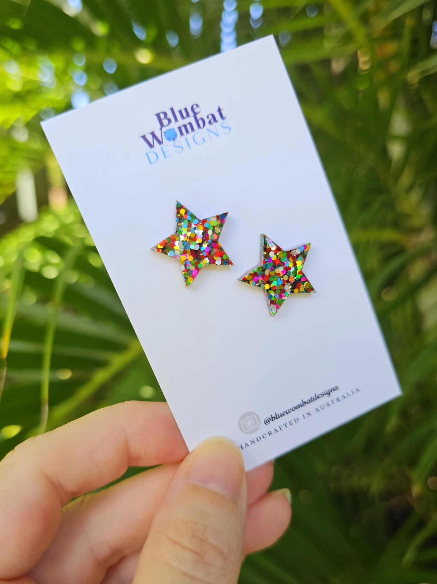 Star Rainbow Glitter Resin Studs 20mm