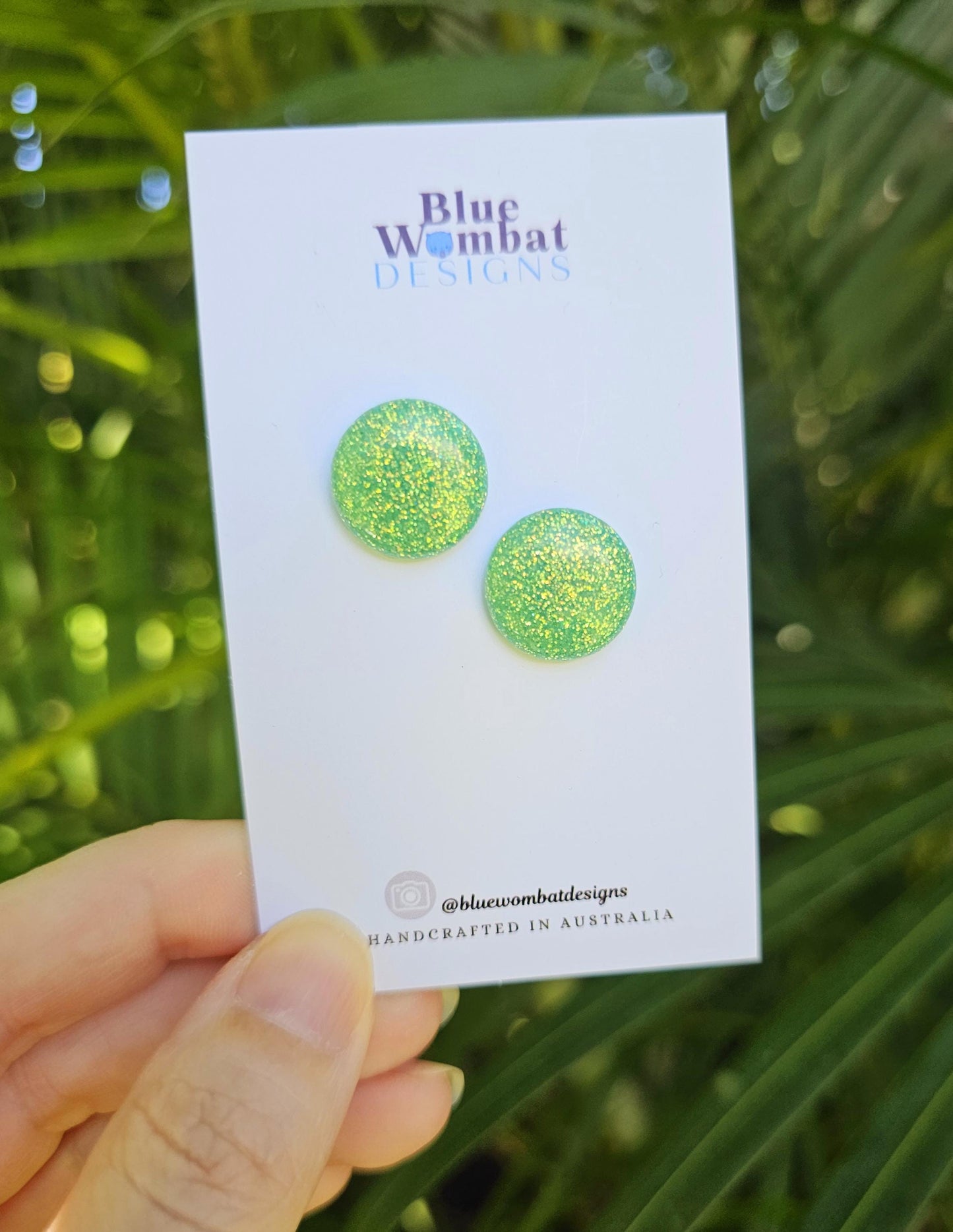 Sparkle Green Glitter Resin Domed Studs 16mm