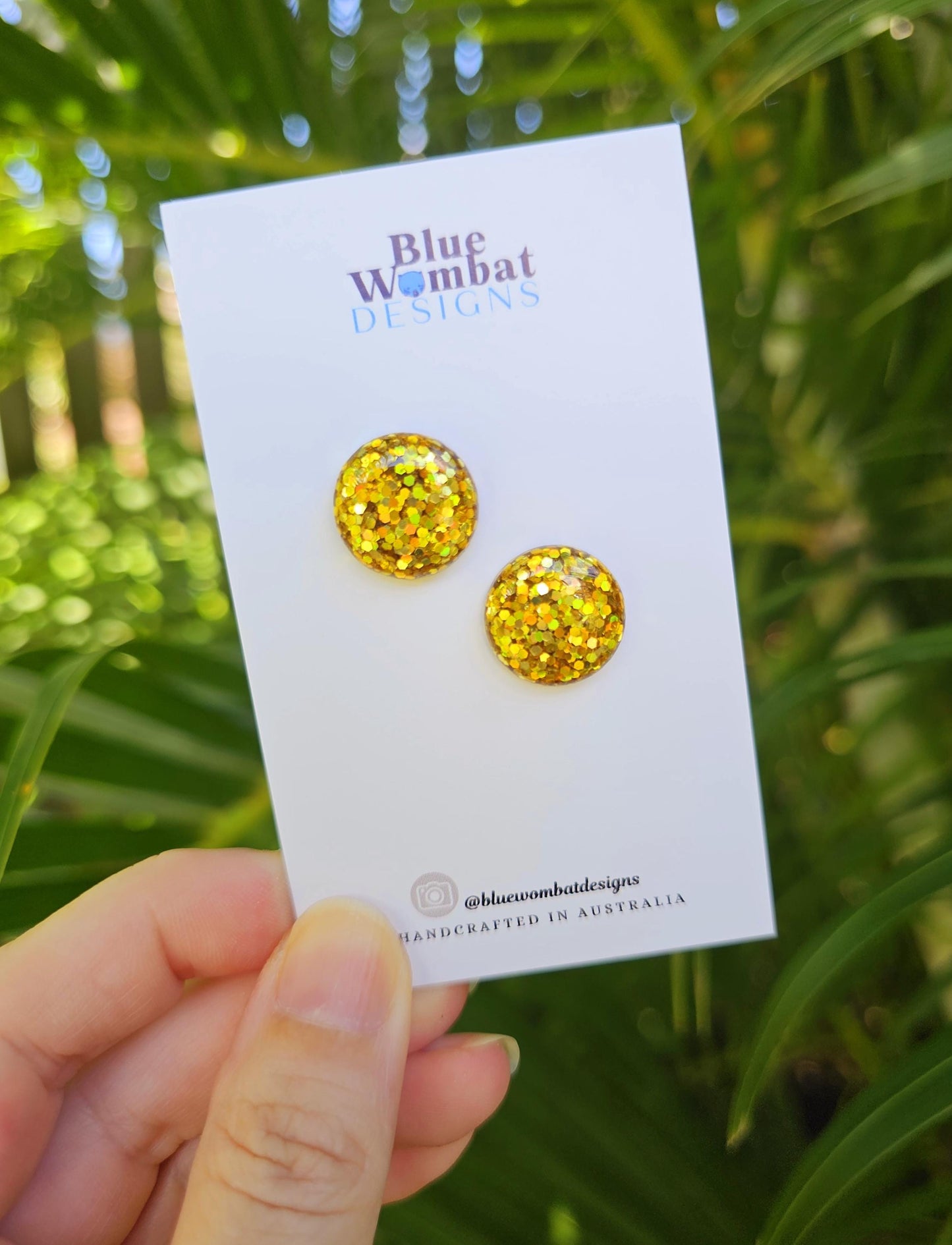 Sparkle Gold Glitter Resin Domed Studs 16mm