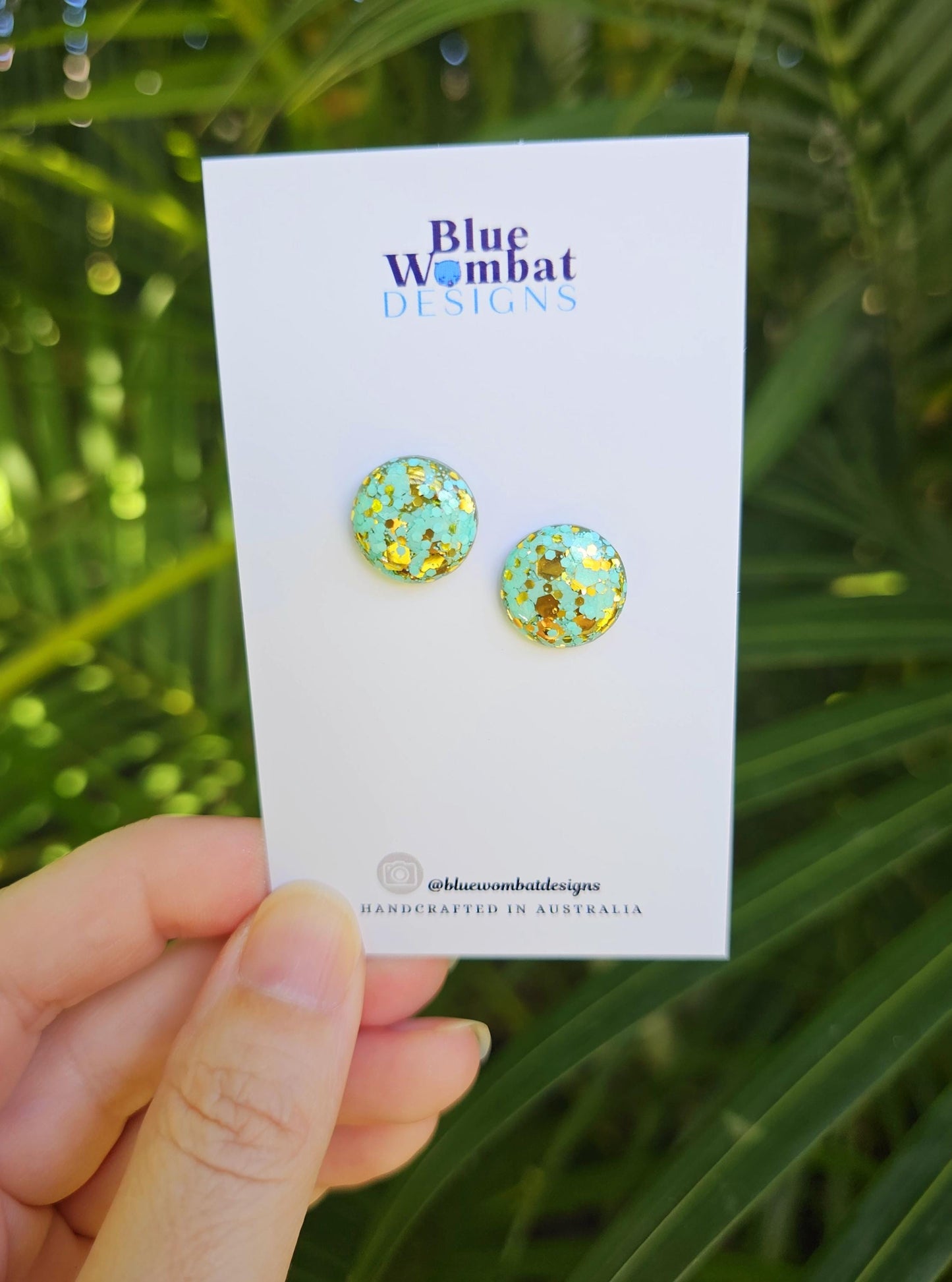 Teal and Gold Glitter Mix Resin Domed Studs 14mm