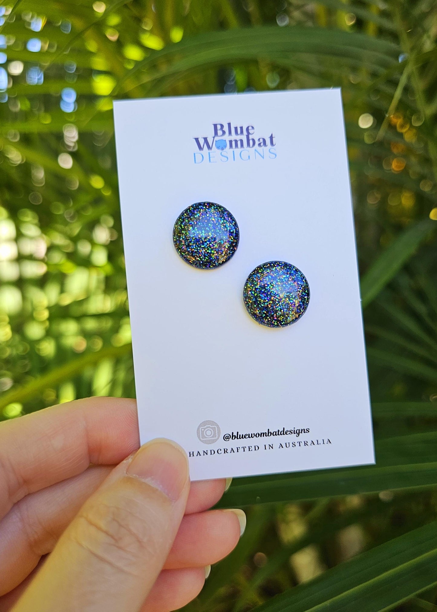 Dark Sparkle Glitter Resin Domed Studs 16mm