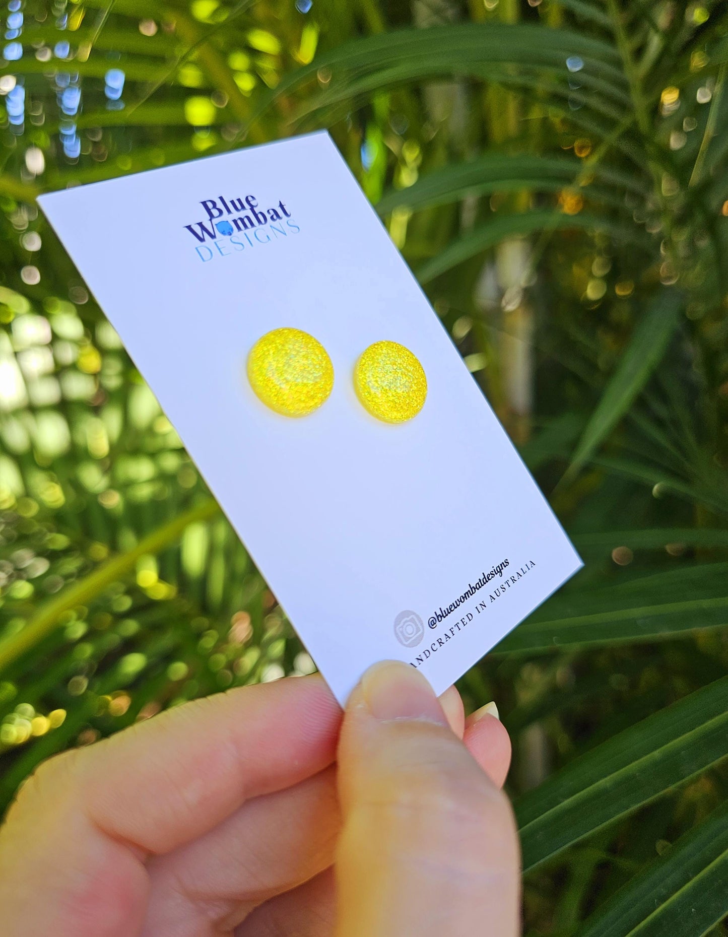 Bright Yellow Glitter Resin Domed Studs 14mm