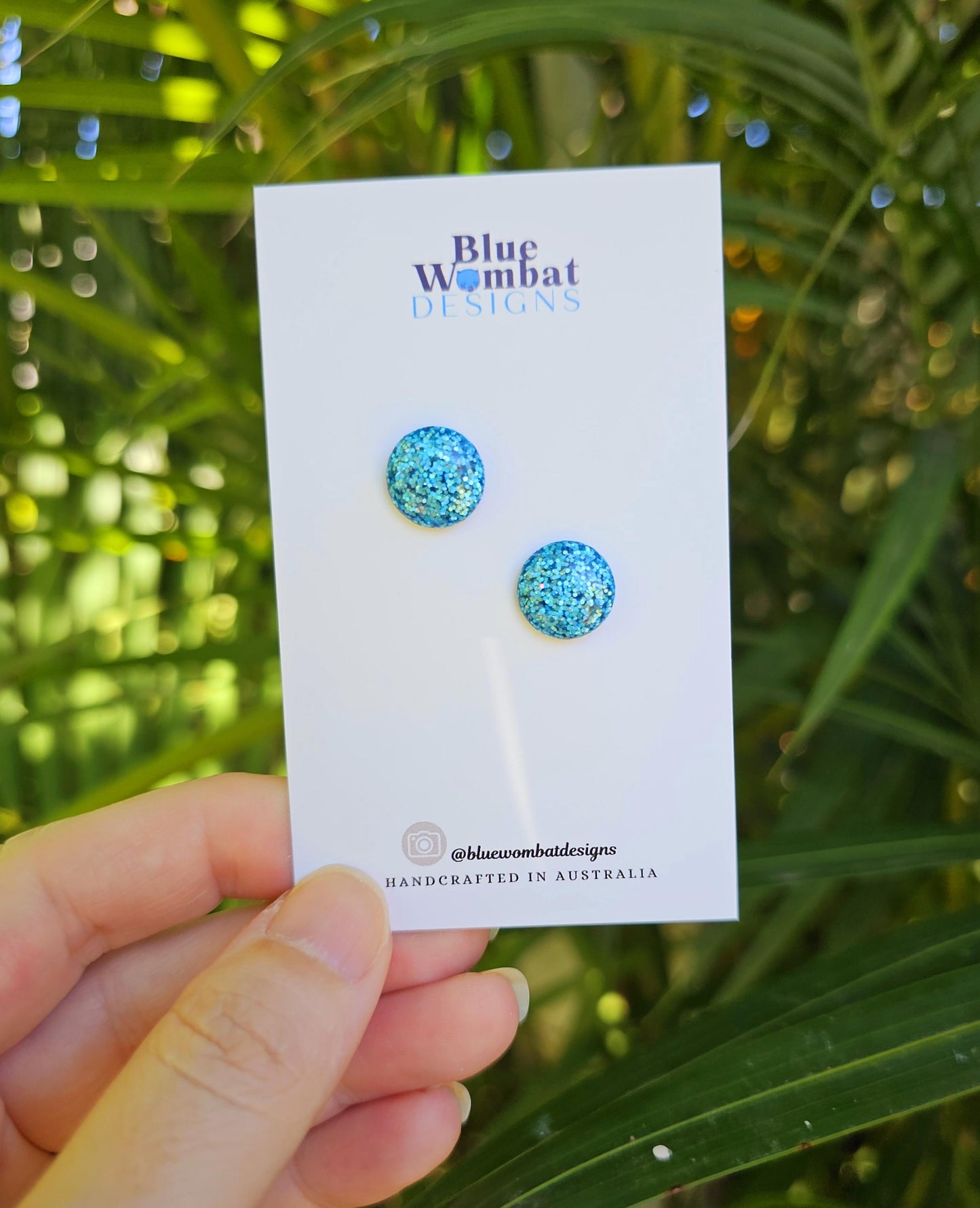 Sparkle Blue Glitter Resin Domed Studs 12mm