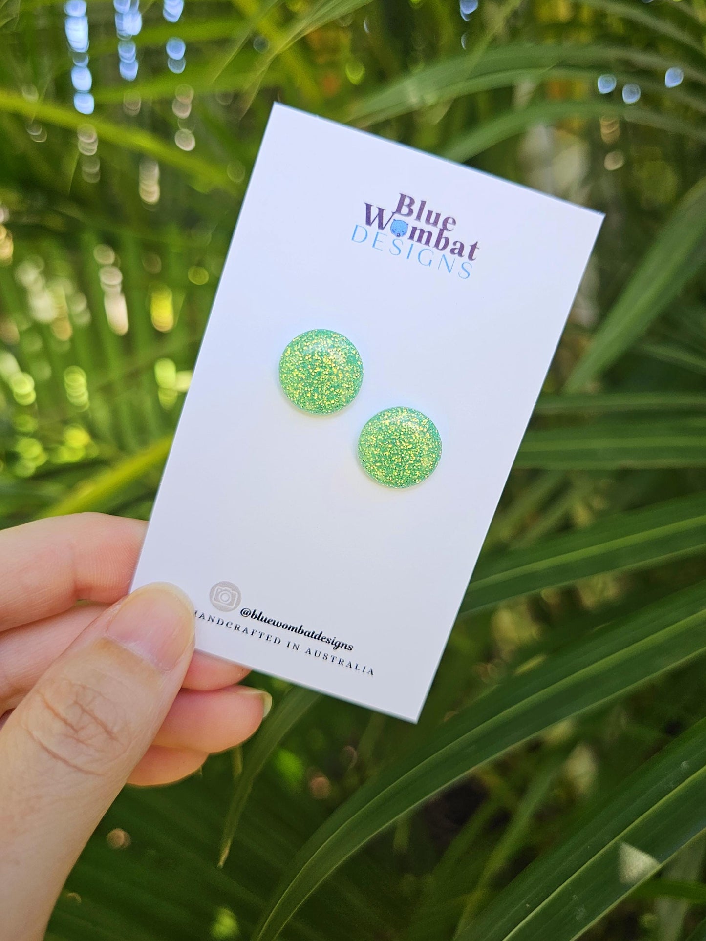 Sparkle Green Glitter Resin Domed Studs 14mm