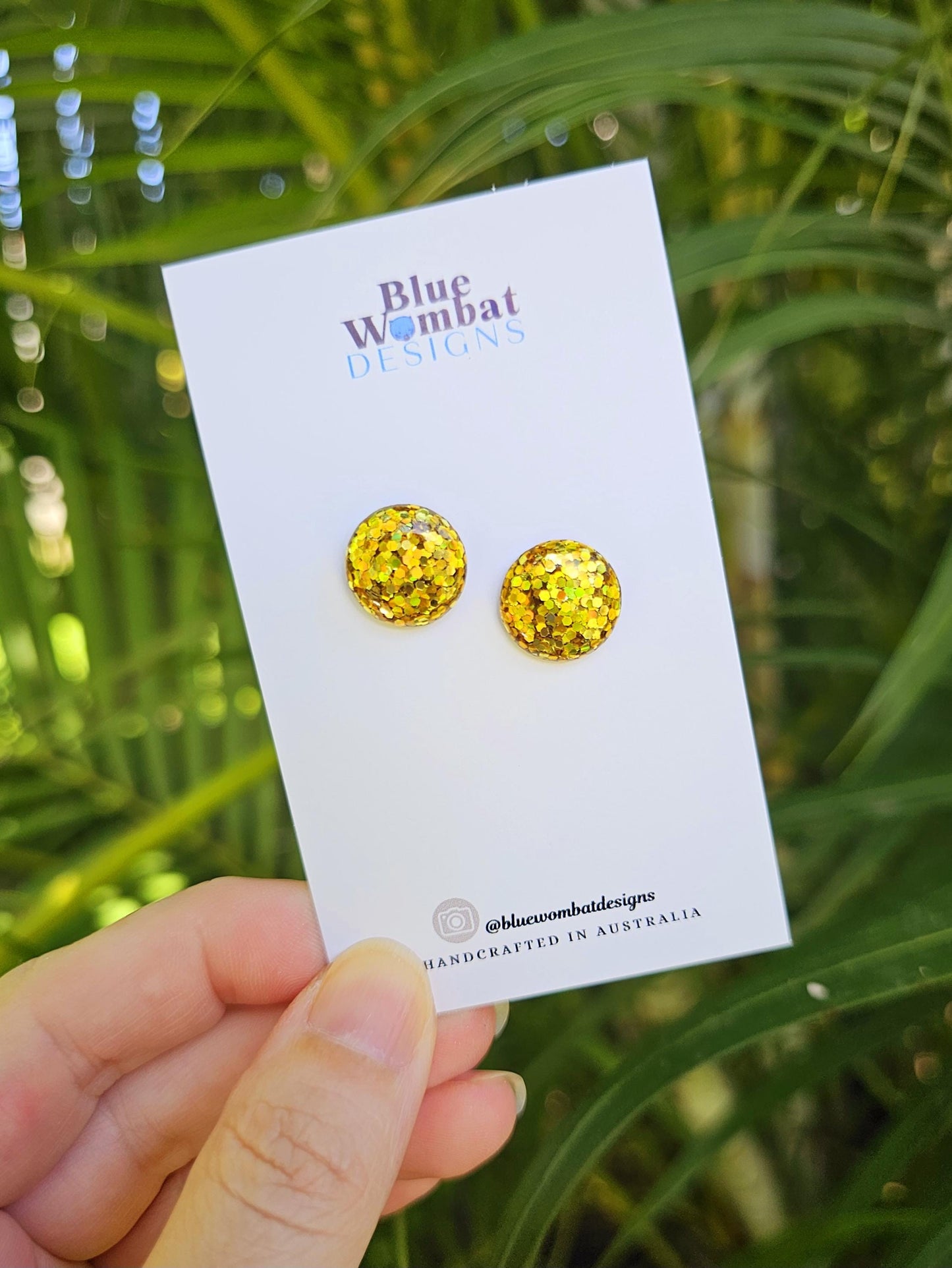 Gold Sparkle Glitter Resin Domed Studs 14mm