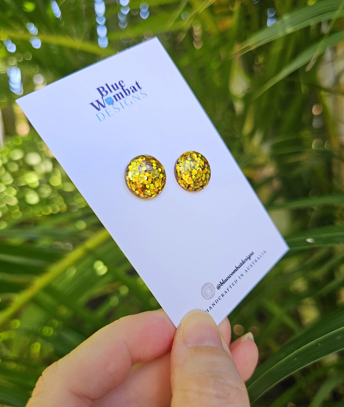 Gold Sparkle Glitter Resin Domed Studs 14mm