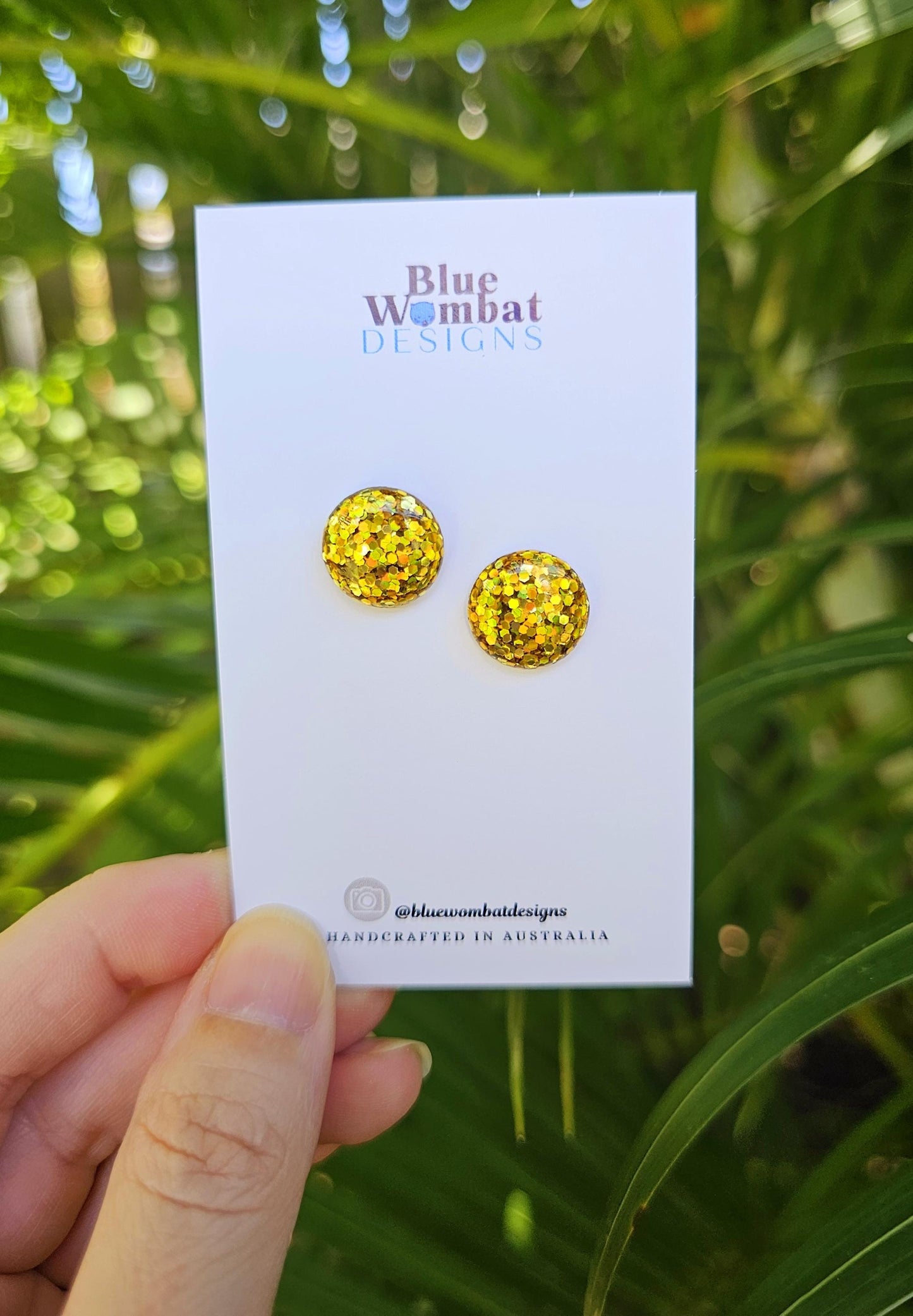 Gold Sparkle Glitter Resin Domed Studs 14mm