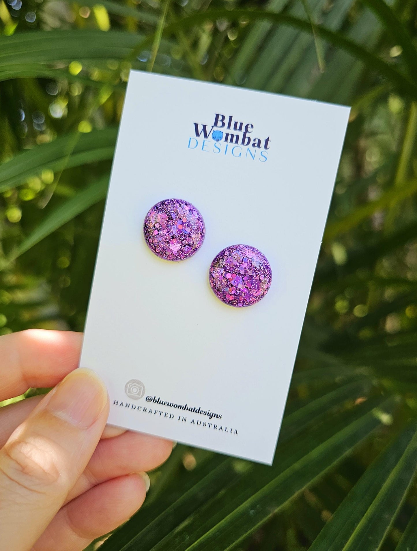 Purple Sparkle Glitter Resin Domed Studs 16mm