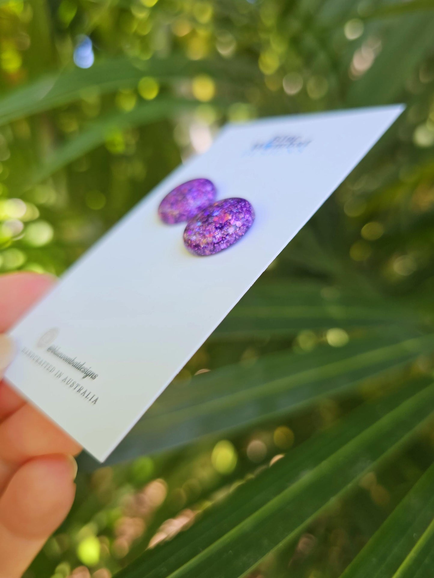 Purple Sparkle Glitter Resin Domed Studs 16mm