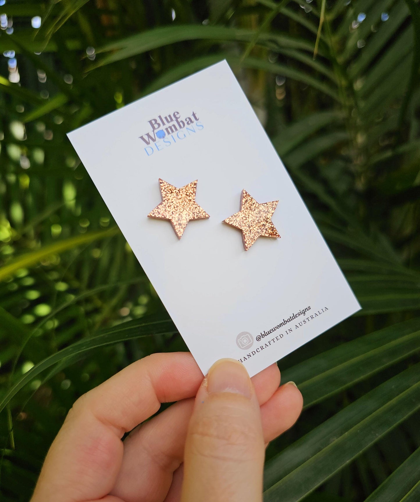 Star Copper Glitter Resin Studs 20mm