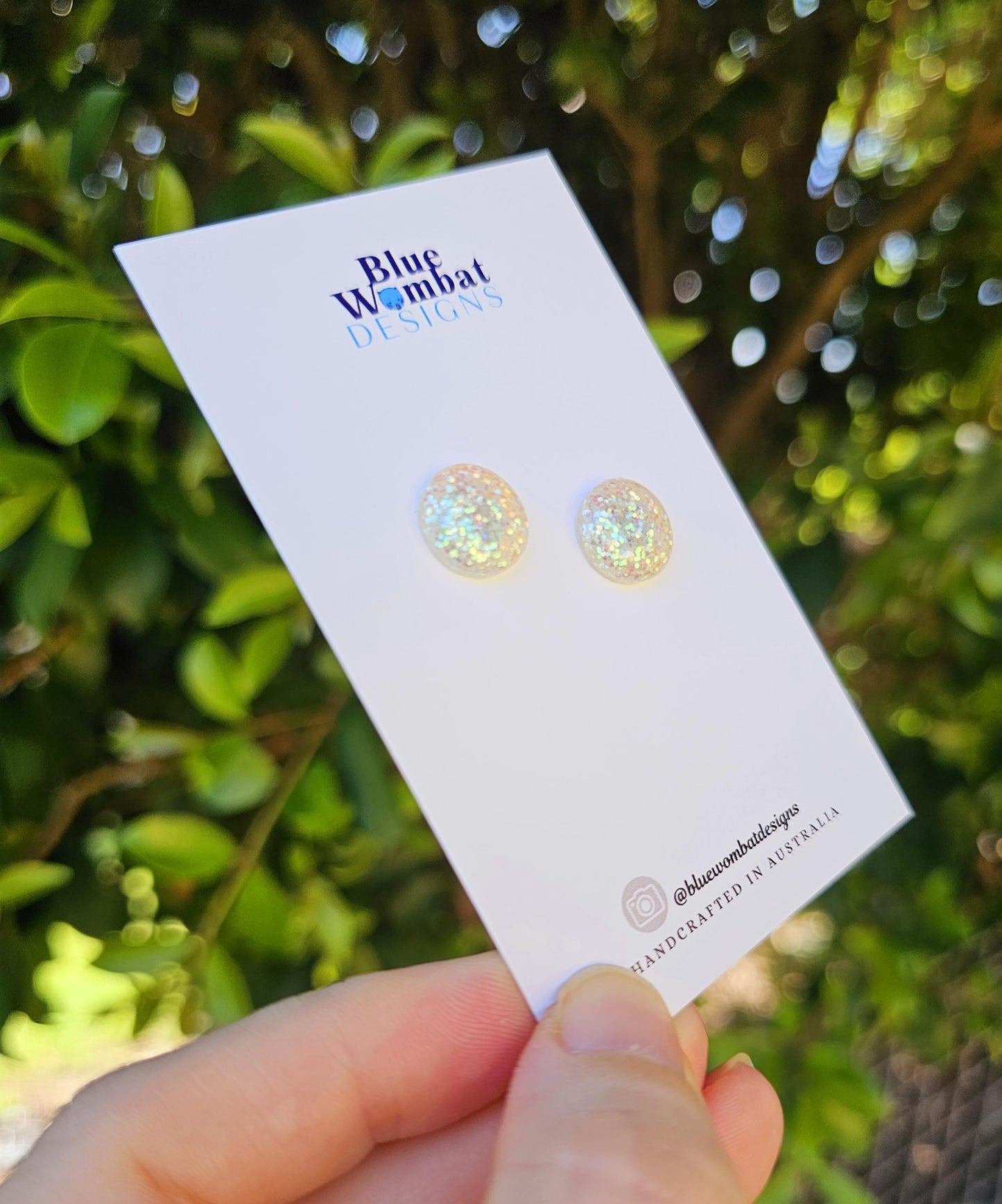White Sparkle Glitter Resin Domed Studs 12mm