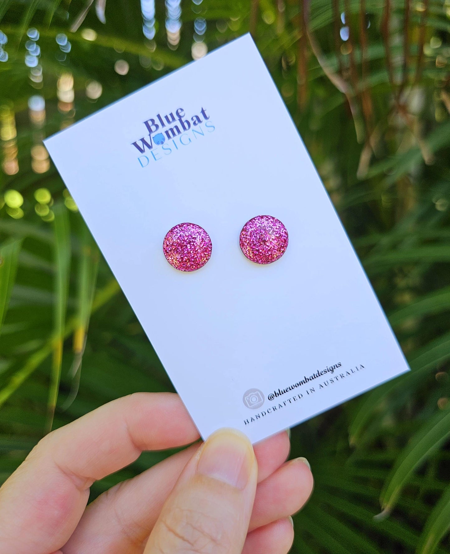 Pink Sparkle Glitter Resin Domed Studs 12mm