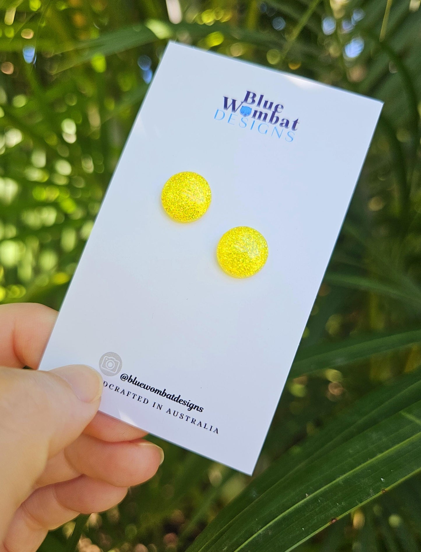 Yellow Glitter Resin Domed Studs 12mm