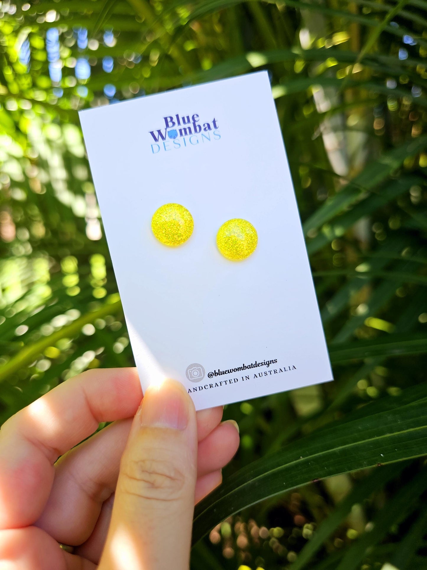 Yellow Glitter Resin Domed Studs 12mm