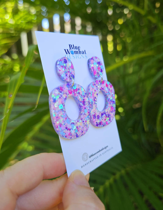 Organic Shape Resin Glitter Dangle Earrings 50mm x 30mm