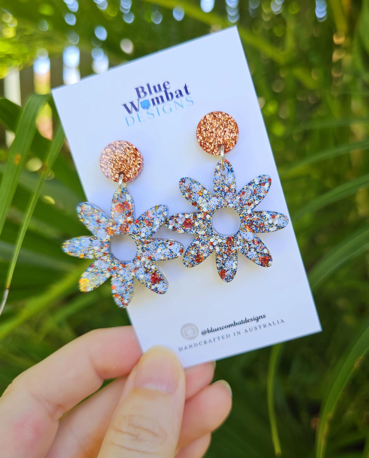 Flower Dangles Colourful Glitter Resin Statement Earrings